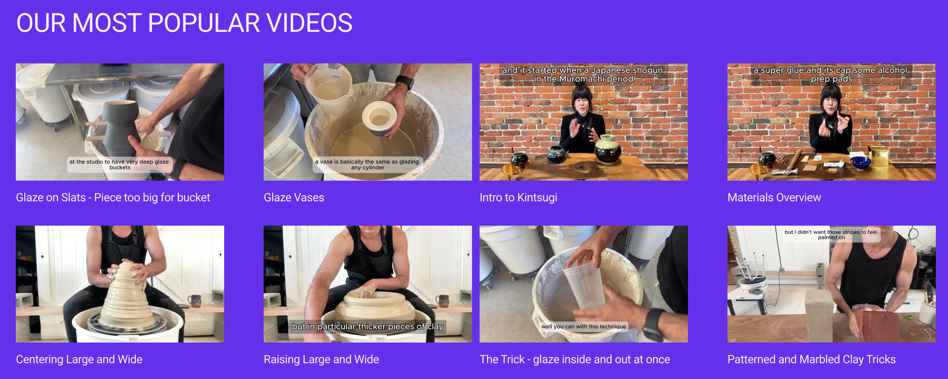 screenshot showing video thumbnails and text links